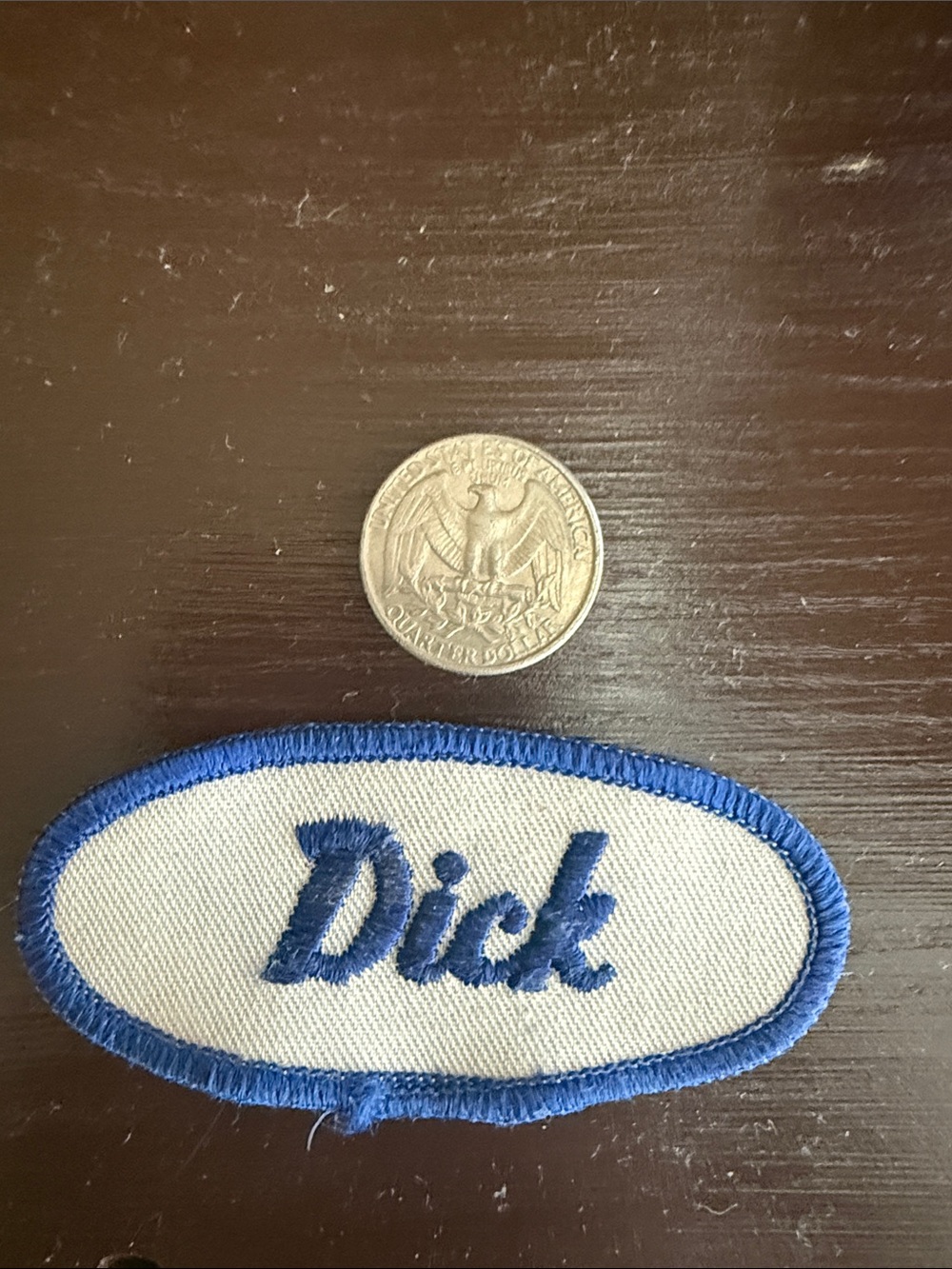 Embroidered Name Patch "Dick" in Blue and White  Sew-On